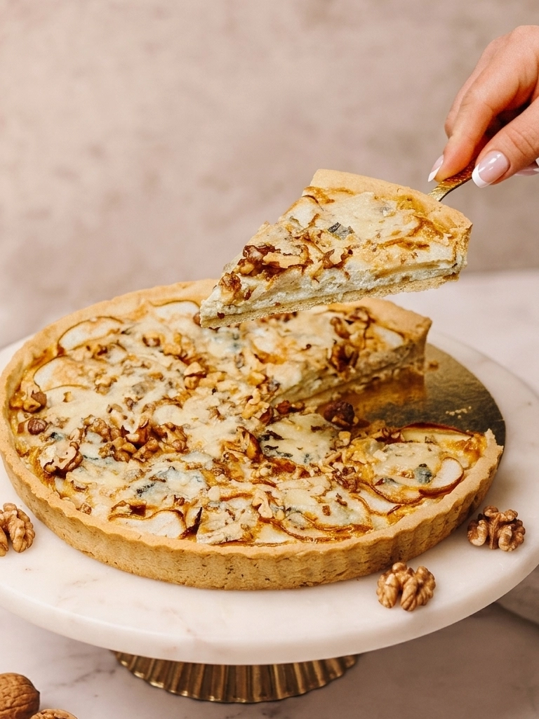 Tarta wytrawna z serem gorgonzola, gruszką i orzechami